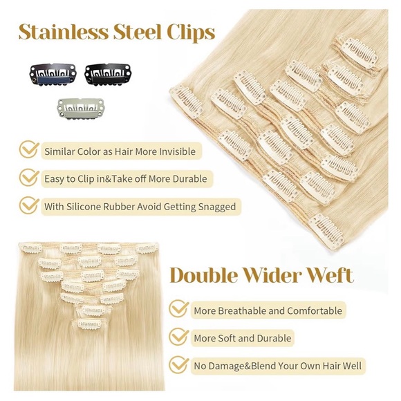 Pure Remy Human Hair Extensions BLONDE 18 inches - Picture 5 of 6